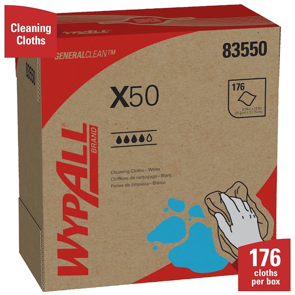 Kimberly-Clark Professional Dry Wipe, X50, Dispenser Box, Light Absorbency, Good Wet Strength, 83550, 10 PK - 83550