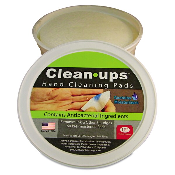 Lee Clean-Ups Hand Cleaning Pads, Cloth, 3" dia, 60/Tub - 10145