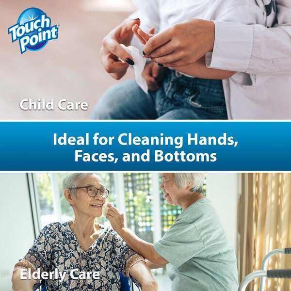 Touch Point Wipes TP Personal Care Skin Wipes, 2 Rolls x 900 Wipes Refill, 8 in.x7 in., Aloe & Vitamin E, 2PK - 22900TP