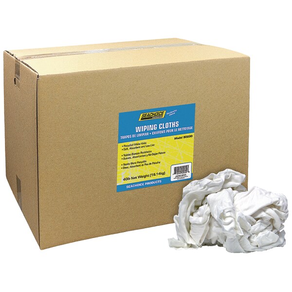 Seachoice Recycled White Knits Wiping Cloths, 40-lb. Box - 90030