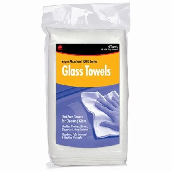 Buffalo 18" x 18" White Glass Towel, PK 4 - 63100
