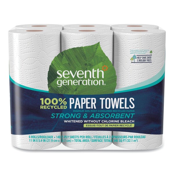 Seventh Generation Paper Kitchen Towel Rolls, 2-Ply, 11 x 5.4, 140 Sheets/Roll, PK24 - SEV 13731