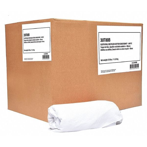 Tough Guy Recycled Cotton Sweatshirt Cloth Rag 25 lb. Varies Sizes, White - 3UT80