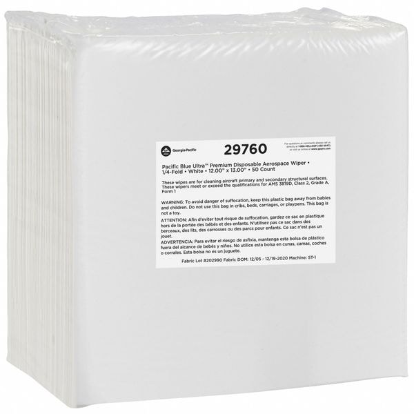 Georgia-Pacific Disp Dry Wipe, 12"L, 13"W, Wt, 29760, PK20 - 29760