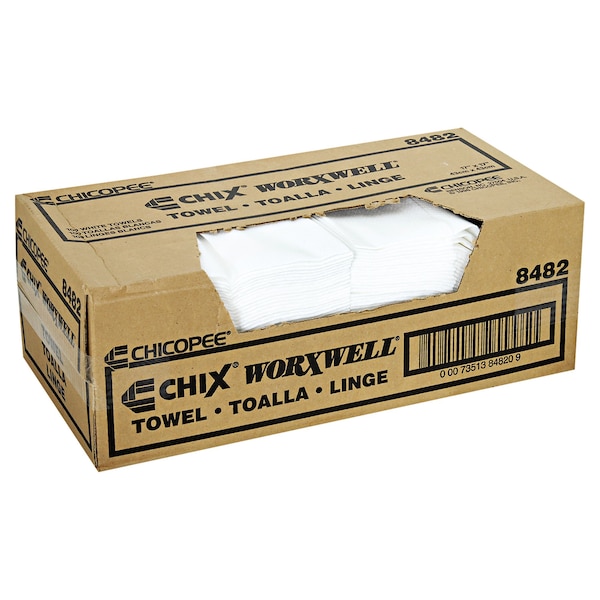 Chicopee Durawipe Shop Towels, 17 x 17, Z Fold, White, PK100 - 8482