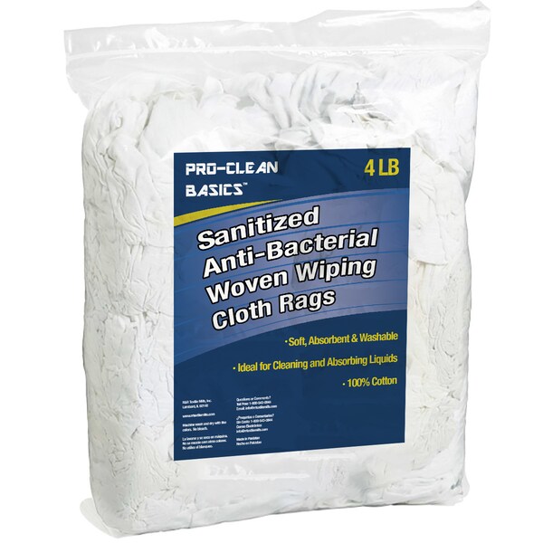 Proclean Sanitized Anti-Bacterial Woven Wiping Cloth Rag, White, 4lbs Bag - WW99821