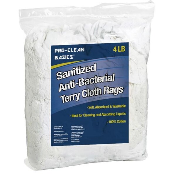 Proclean Sanitized Anti-Bacterial Terry Cloth Rag, White, 4lbs Bag - WW99801