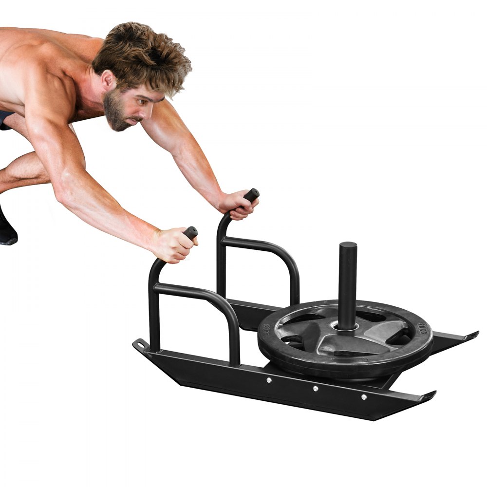 VEVOR Weight Training Pull Sled, Fitness Strength Speed Training Sled with Handle, Steel Power Sled Workout Equipment for Athletic Exercise & Speed Improvement, Suitable for 1"&2" Weight Plate, Black - LXQ12YCTXDWTPQPUPV0