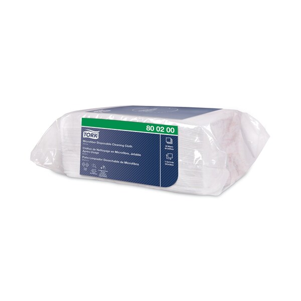 Tork Microfiber Disposable Cleaning Cloth, 1-Ply, 11.6 x 13.4, Unscented, White, 40 Wipes, 8PK - 800200