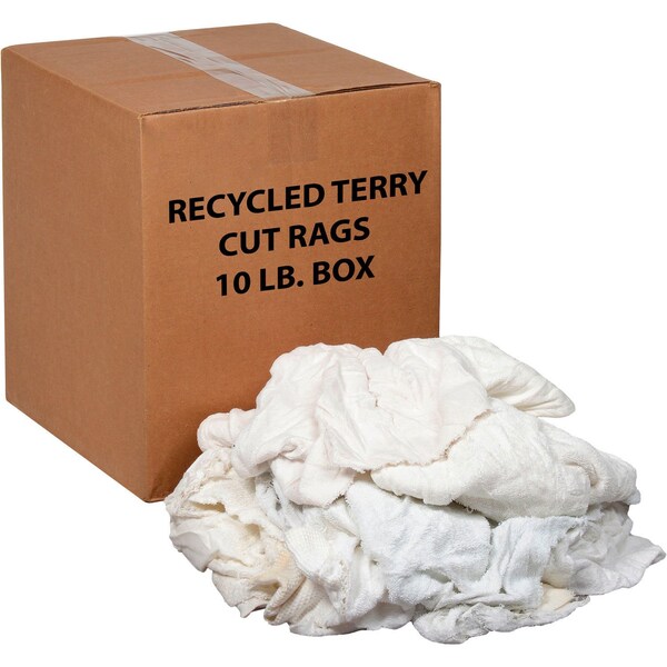 Global Industrial 10 Lb. Box Premium Recycled Cotton Terry Cut Rags, White - 670218