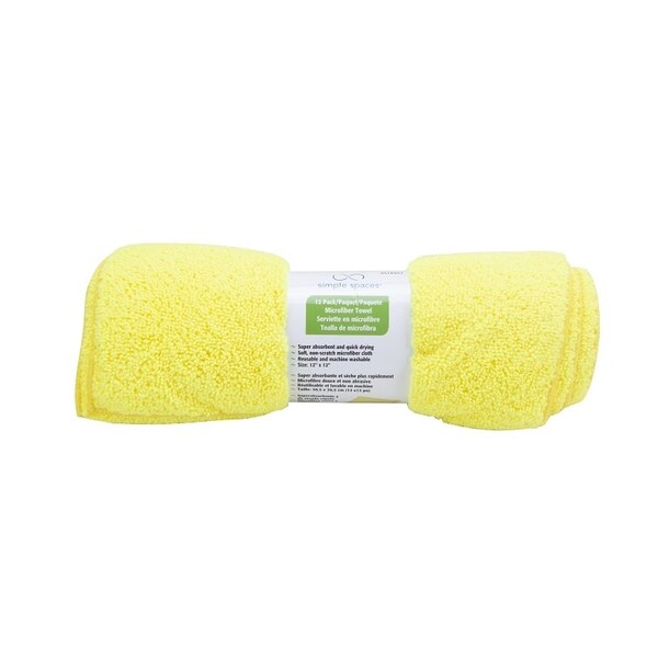 Simple Spaces Cleaning Cloth, 12 in L, 12 in W, Microfiber, Yellow - OG003