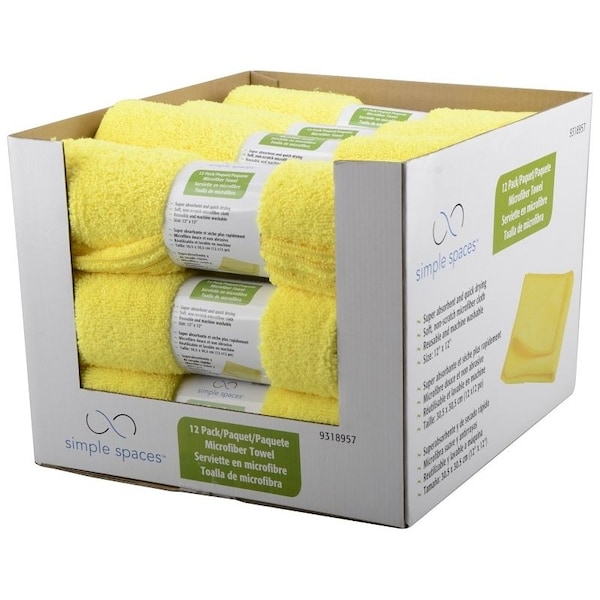 Simple Spaces Cleaning Cloth, 12 in L, 12 in W, Microfiber, Yellow - OG003