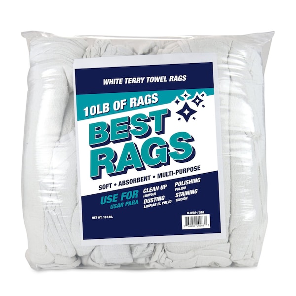 Monarch Shop Towel Size Terry Wipers - WHITE 10 lb bag - N-W68-10BG
