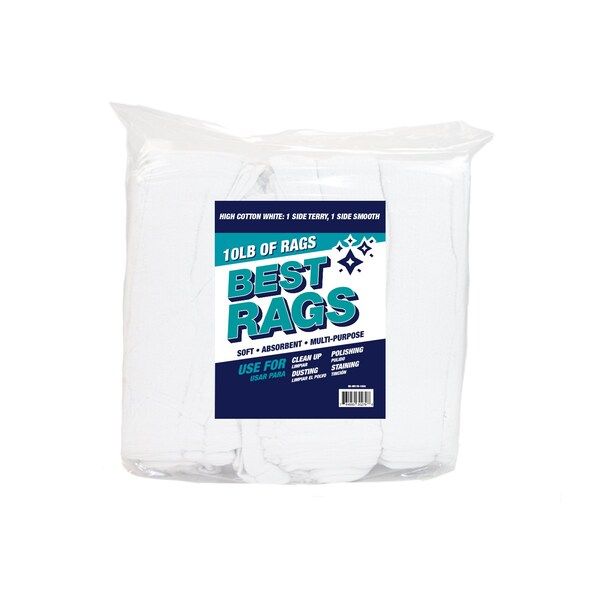 Monarch French Terry Wipers White One Side Terry and One Side Smooth Rags 10 lb bag - N-W51W-10BG