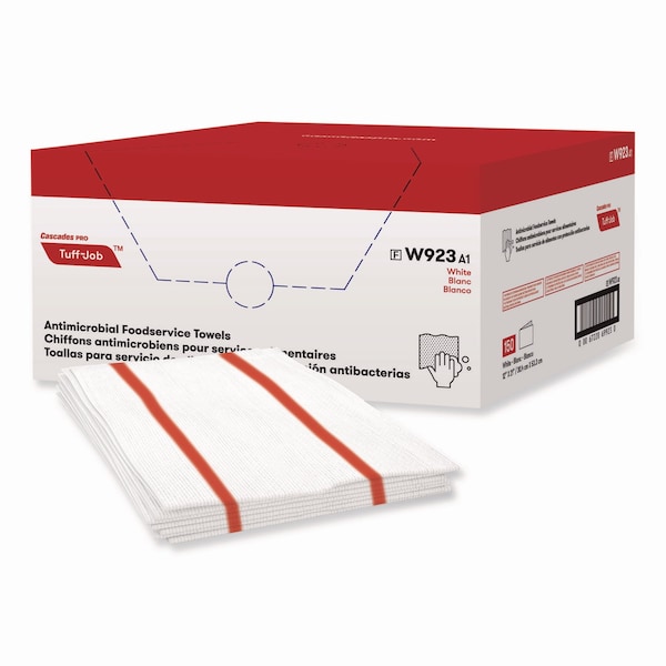 Cascades Pro Tuff-Job Guard Antimicrobial Towels, White/Red, 12 x 21, 1/4 Fold, 150PK - W923