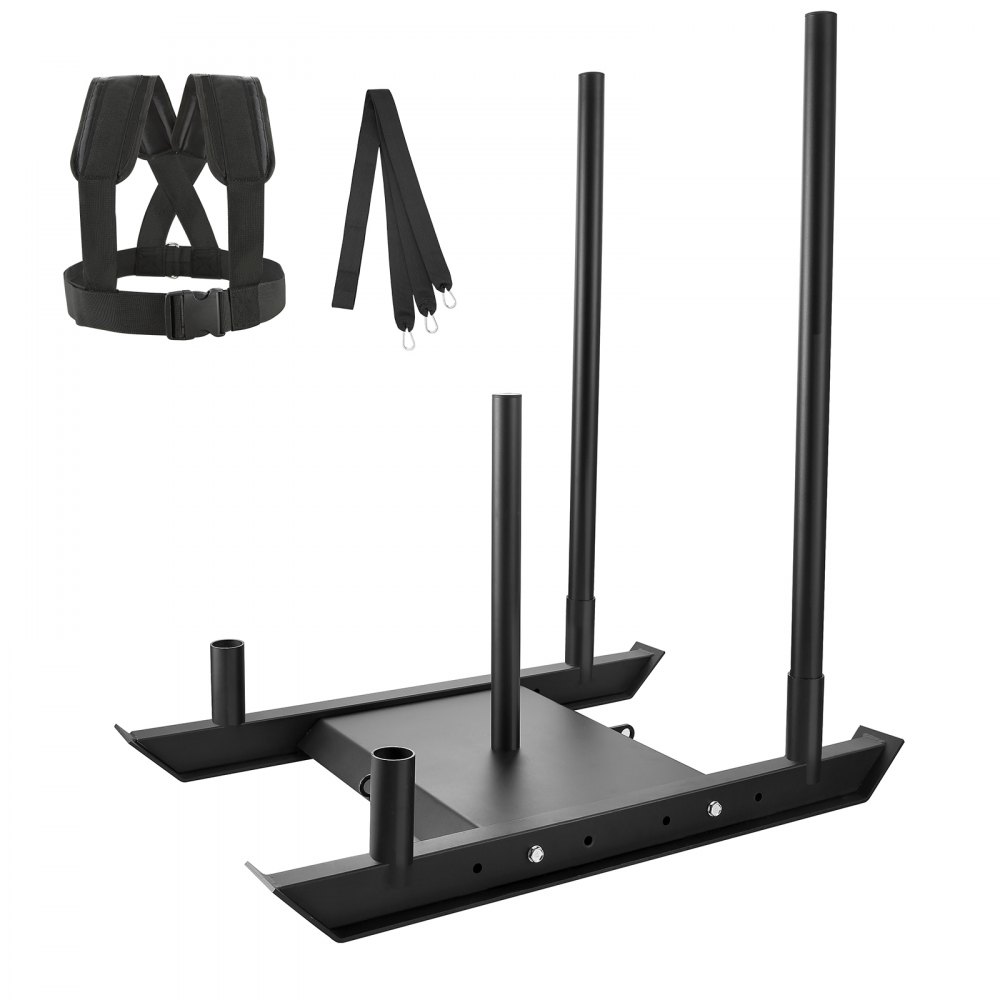VEVOR Weight Training Sled, Pull Push Power Sled, Fitness Strength Resistance Training, Steel Workout Equipment for Athletic Exercise & Speed Improvement, Suitable for 2" Weight Plate, Black - SZXQ12YCTXSX2I7UKV0