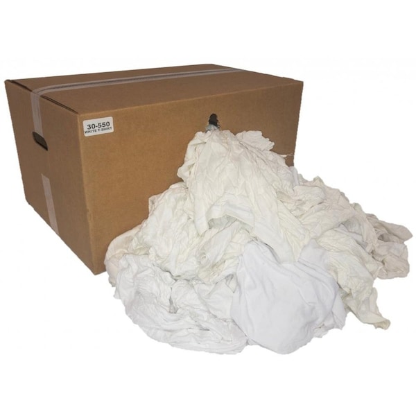 Absorbents Midwest Reclaimed White T-Shirt Rags, 25lb Box - 30-550-B