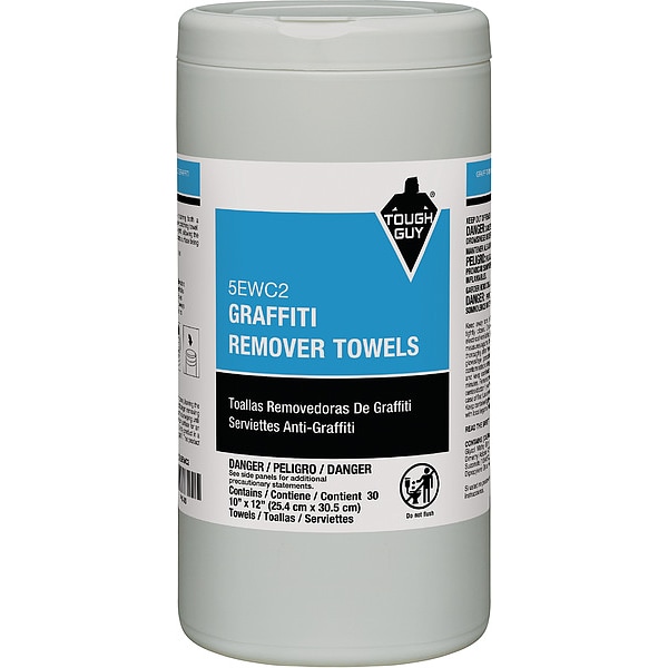 Tough Guy Graffiti and Paint Remover Towels 10-1/2" x 12-1/4", Gray/White - 5EWC2