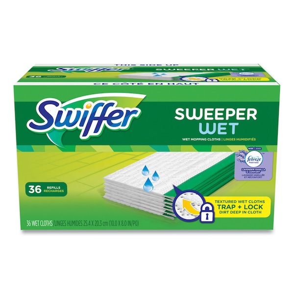 Swiffer Wet Refill Cloths, 10 x 8, Lavender Vanilla and Comfort, White, 36PK - 80333673