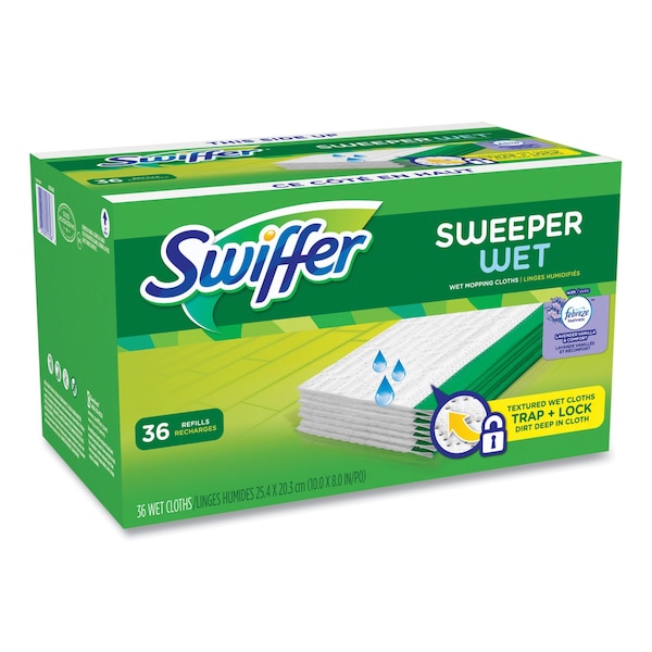 Swiffer Wet Refill Cloths, 10 x 8, Lavender Vanilla and Comfort, White, 36PK - 80333673
