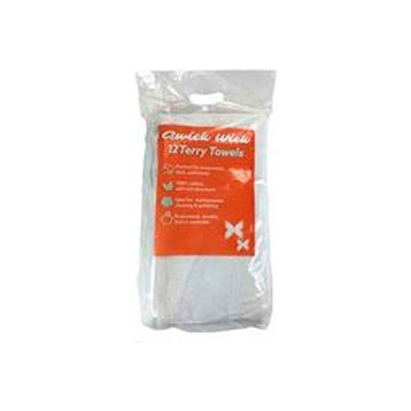 Monarch Brands Qwick Wick 100% Cotton White Terry Light Duty Bar Towel, 24 oz., 16" x 19", 12 Towels/Pack, 5 Packs - N030-W63-5DZ