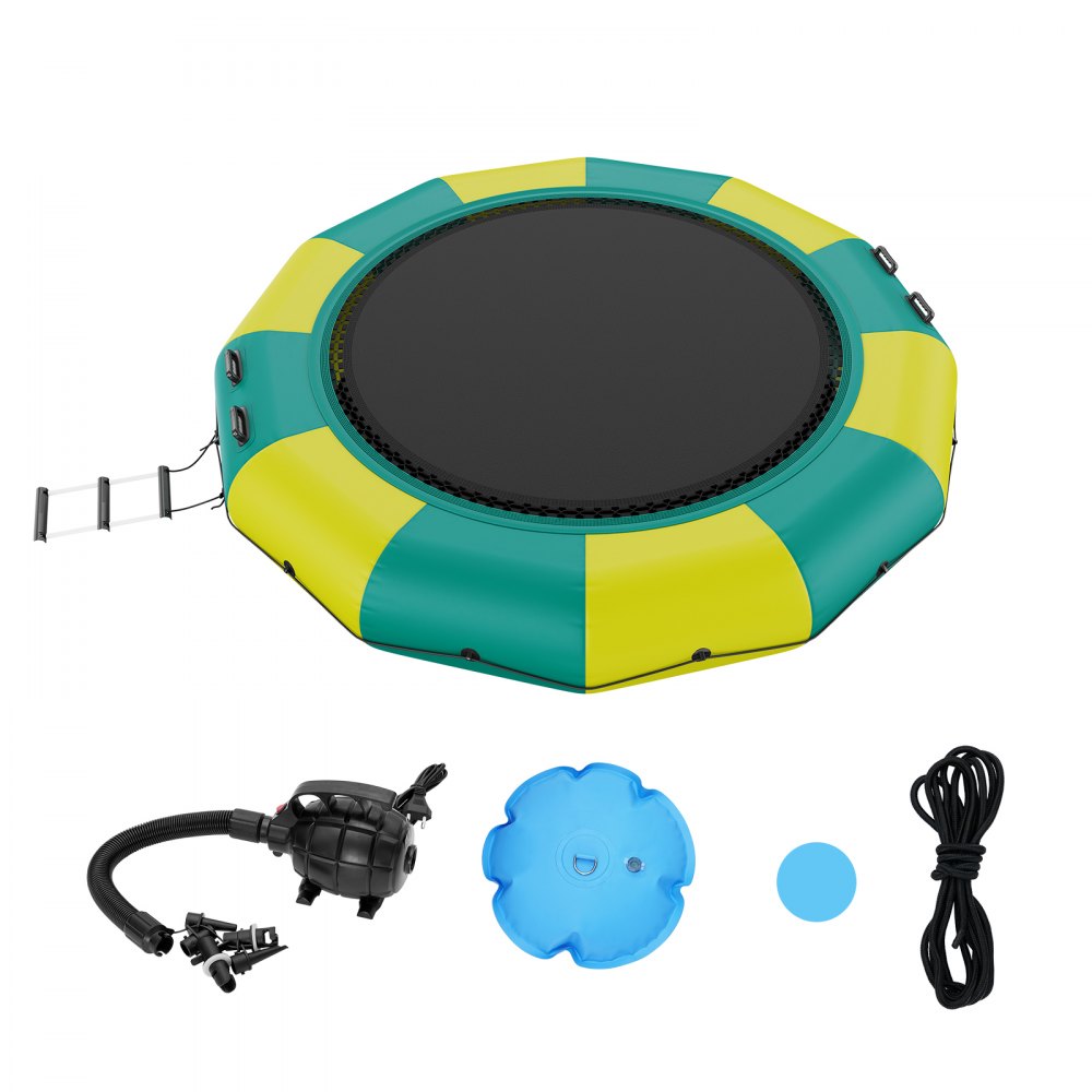 VEVOR Inflatable Water Bouncer, 12ft Recreational Water Trampoline, Portable Bounce Swim Platform with 3-Step Ladder & Electric Air Pump, Kids Adults Floating Rebounder for Pool, Lake, Water Sports - BTKSSBCHLS12FG9VPV1