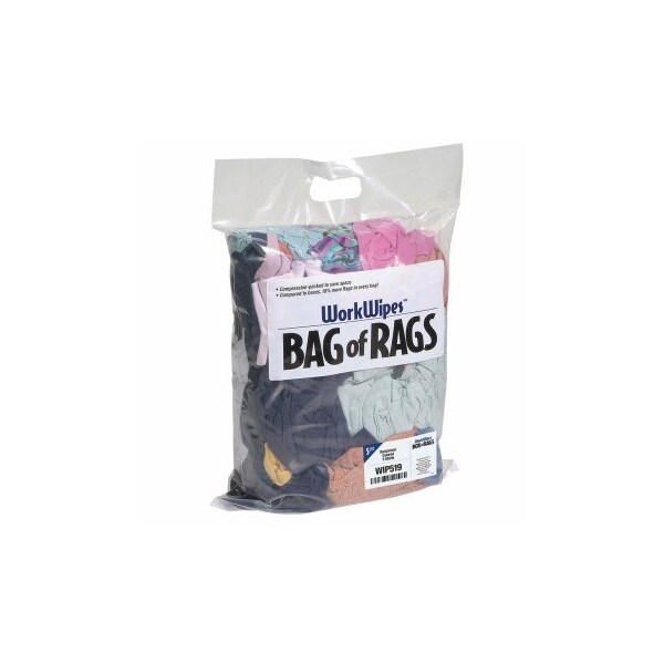 Workwipes Reclaimed Colored T-Shirt in Bag 5 bags/box, 5PK - WIP519
