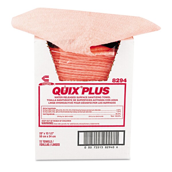 Chix Quix Plus Disinfecting Towels, 13 1/2 x 20, Pink, PK72 - CHI 8294