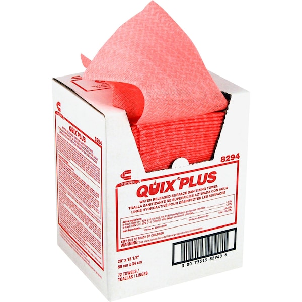 Chix Quix Plus Disinfecting Towels, 13 1/2 x 20, Pink, PK72 - CHI 8294