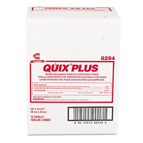 Chix Quix Plus Disinfecting Towels, 13 1/2 x 20, Pink, PK72 - CHI 8294