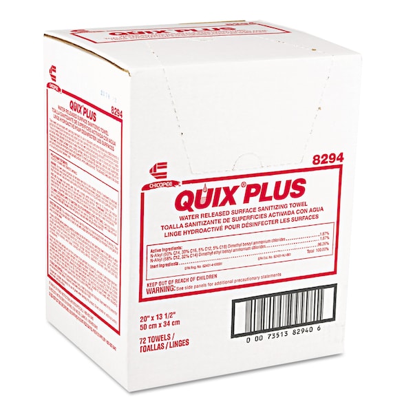 Chix Quix Plus Disinfecting Towels, 13 1/2 x 20, Pink, PK72 - CHI 8294