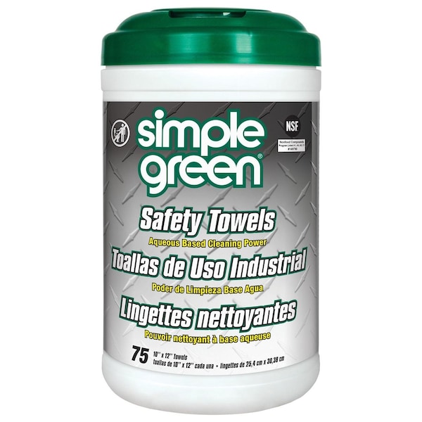 Simple Green Safety Towels, Dual-Sided, Biodegradable, 75 ct, Canister - 13351