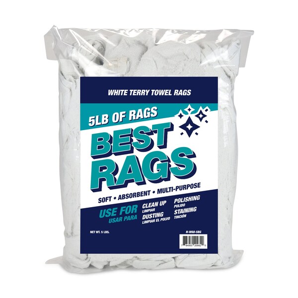 Monarch Shop Towel Size Terry Wipers - WHITE 5 lb bag - N-W68-5BG