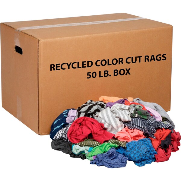 Global Industrial 50 Lb. Box Recycled Cut Rags, Mixed Colors - 670226