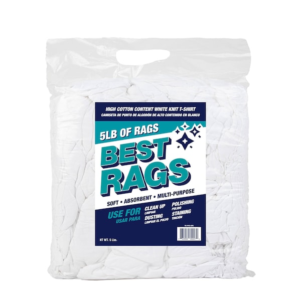 Monarch T-Shirt Cleaning Rags - White - New - 5 lb Bag - N2-W43-5BG