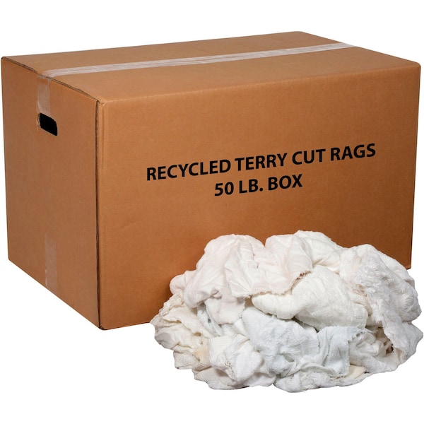 Global Industrial 50 Lb. Box Premium Recycled Cotton Terry Cut Rags, White - 670220