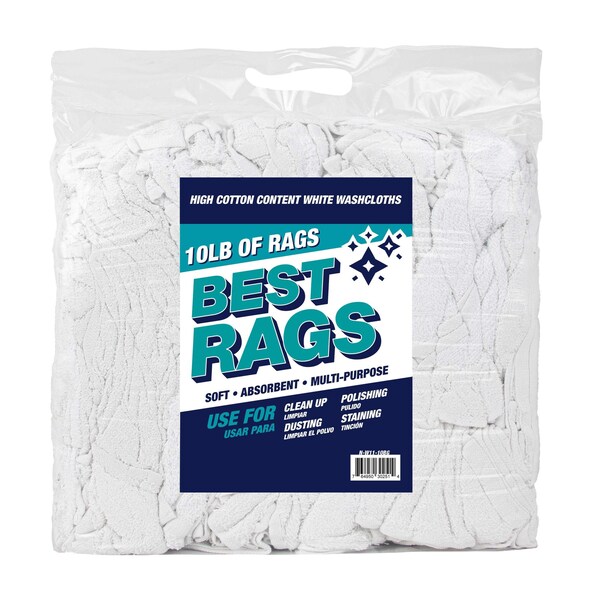 Monarch Washcloth Size Terry Wipers - WHITE 10 lb bag - N-W11-10BG