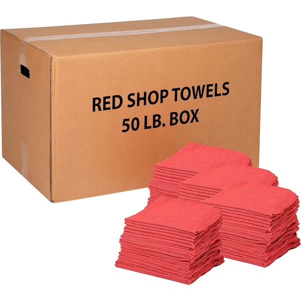 Global Industrial 50 Lb. Box 100% Cotton Shop Towels, Red - 670229
