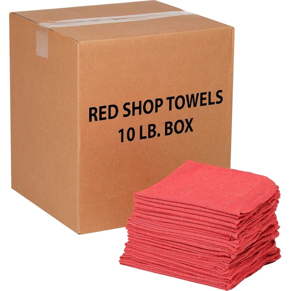 Global Industrial 10 Lb.Box 100% Cotton Shop Towels, Red - 670227