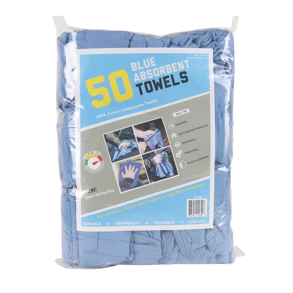 Monarch Bag of 50 Cotton Huck Towels - Blue - 14 x 24, 50PK - BT50