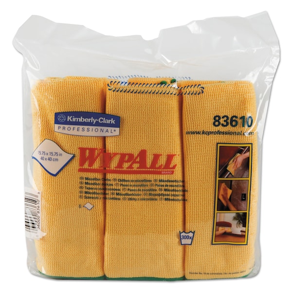 Wypall WypAll Microfiber Cloths (83610), Reusable, 15.75" x 15.75", Gold (Yellow), 4 Packs / Case - KCC 83610