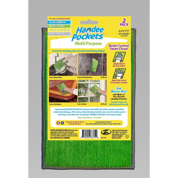 Handee Pockets Handee Pockets Microfiber Cleaning Cloth 6.25 in. W X 9.75 in. L 2 pk - 33124