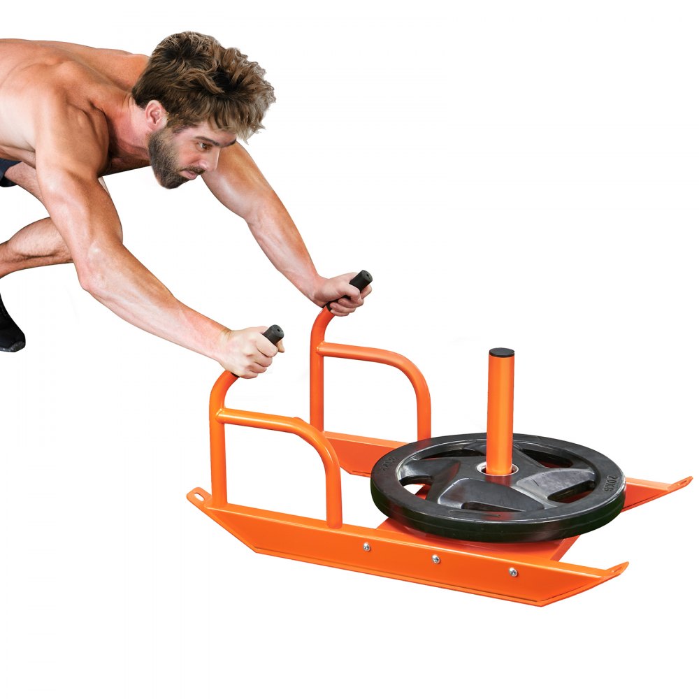 VEVOR Weight Training Pull Sled, Fitness Strength Speed Training Sled with Handle, Steel Power Sled Workout Equipment for Athletic Exercise & Speed Improvement, Suitable for 1"&2" Weight Plate, Orange - LXQ12YCTXDWT5MUQWV0