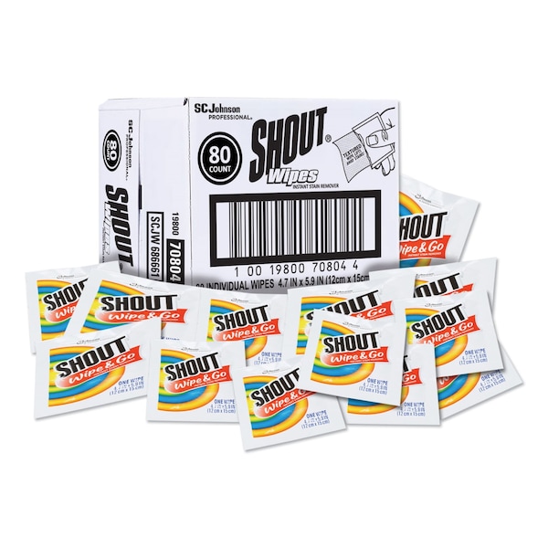 Shout Wipe and Go Instant Stain Remover, 4.7 x 5.9, PK80 - 686661