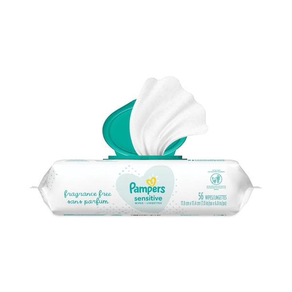 Pampers Sensitive Baby Wipes, White, Unscented, 6.8 x 7, PK56 - 87076EA