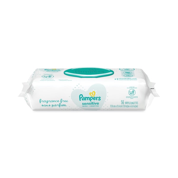 Pampers Sensitive Baby Wipes, White, Unscented, 6.8 x 7, PK56 - 87076EA