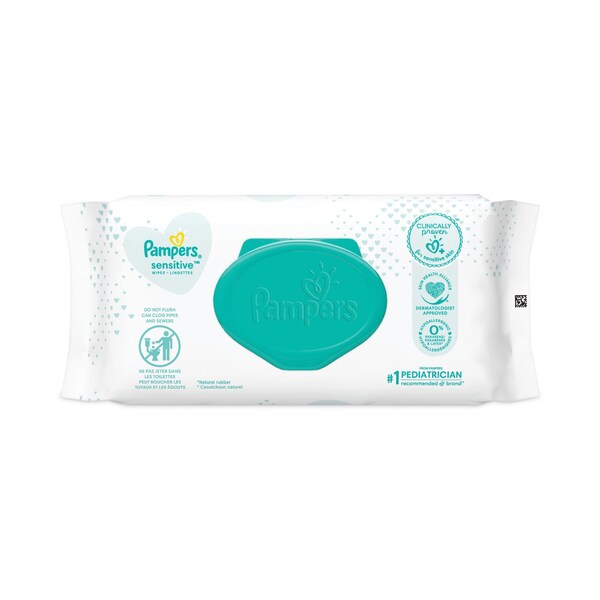 Pampers Sensitive Baby Wipes, White, Unscented, 6.8 x 7, PK56 - 87076EA
