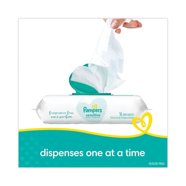 Pampers Sensitive Baby Wipes, White, Unscented, 6.8 x 7, PK56 - 87076EA