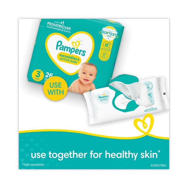 Pampers Sensitive Baby Wipes, White, Unscented, 6.8 x 7, PK56 - 87076EA
