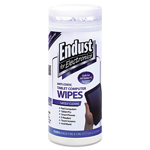 Endust Tablet and Laptop Cleaning Wipes, Unscented, 70/Tub - 12596